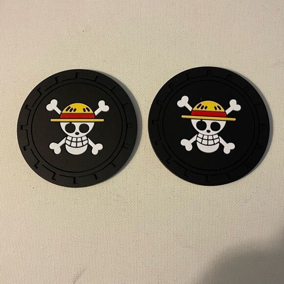 Skull and Crossbones car cup Coasters in black  Set of 2 NWT - Picture 4 of 8